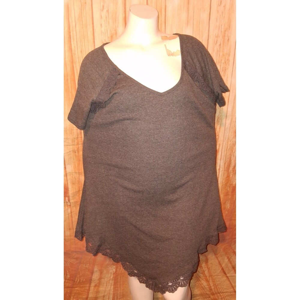 Doublju Gray Short Sleeve V-neck Asymmetrical Hem Blouse Sz 3XL